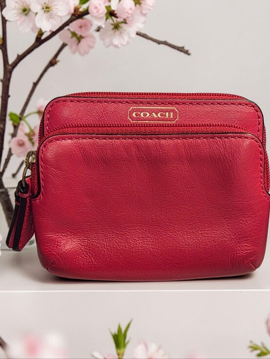 Coach Accessories - COACH Scarlett Red Leather Double-Zip Card/Coin Pouch